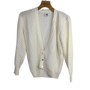 Sweater Bazaar Womens Knit Cardigan Sweater V-Neck Long Sleeve White Size Small